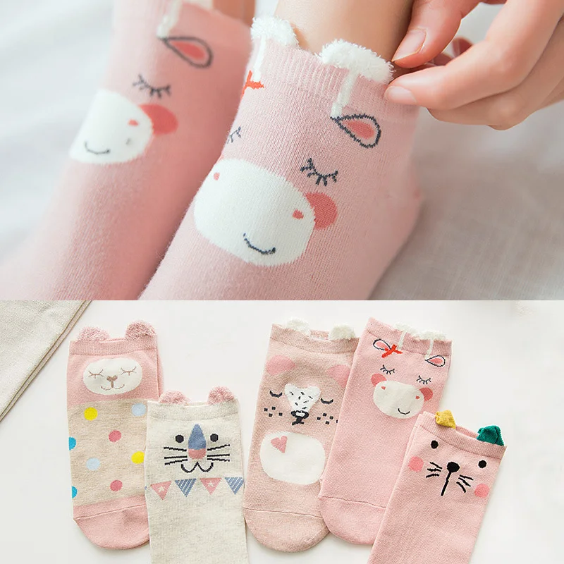 Для женщин прекрасный кролик носки милый мультфильм носки корейский стиль Мода хлопок печать носки без пятки для леди Chaussette Femme Смешные