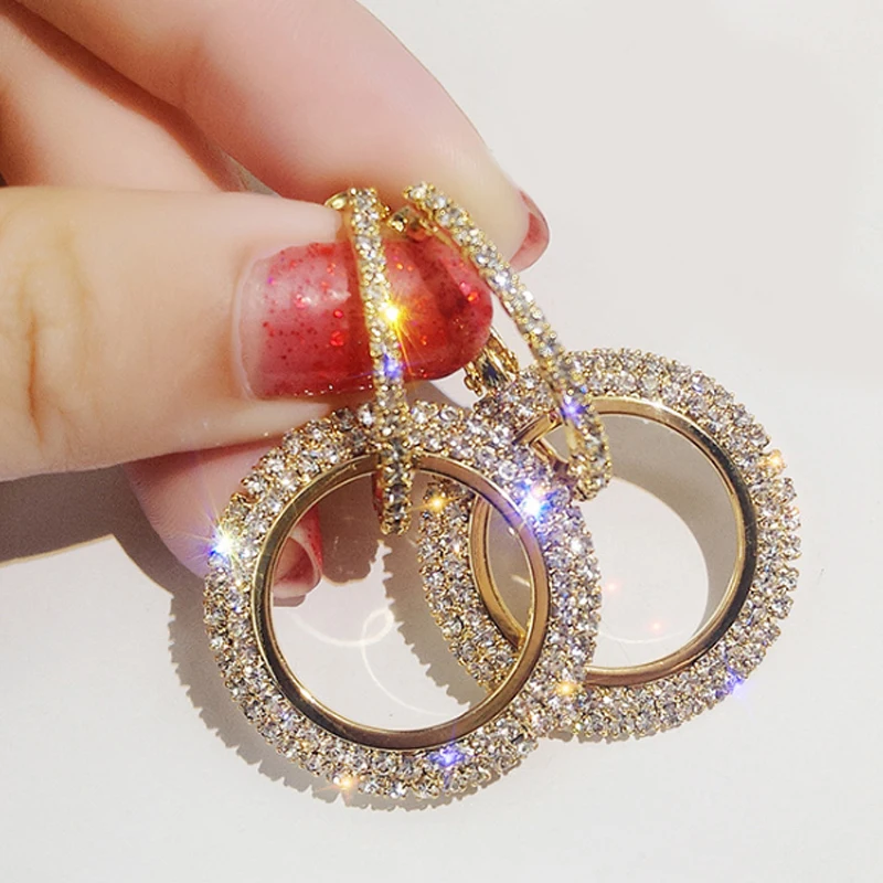 Кристалл круглые Роскошные ювелирные изделия подарок серьги геометрические Модные кольца для женщин