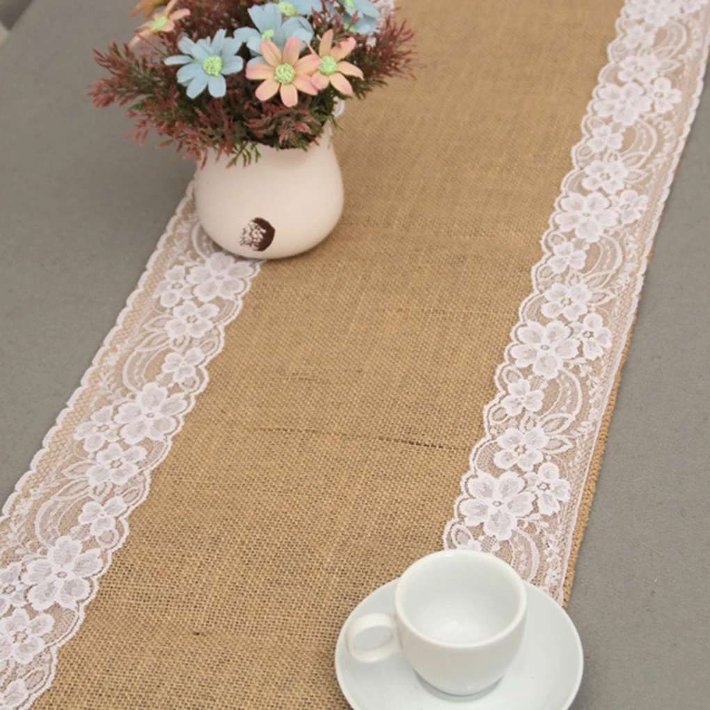 

European-Style Table Cloth Lace Burlap Table Runner for Party Wendding Christmas 30*275cm
