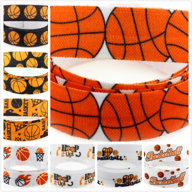 

5/8"16mm Basketball Series "Hoop it Up" Sports Favor Printed Fold Over Elastic Ribbon DIY Pack Stuffs Webbing 50Yards/Roll