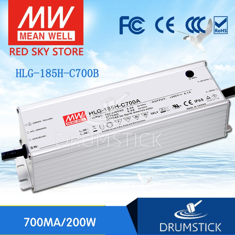 

MEAN WELL HLG-185H-C700B 143V ~ 286V 700mA HLG-185H-C 200.2W LED Driver Power Supply B Type