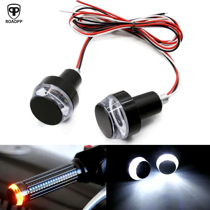 

ROAOPP 2PCS Aluminum Motorcycle Amber LED Handle Bar End Indicator Grip Plug Turn Signal Light 22mm Handlebar Accessories