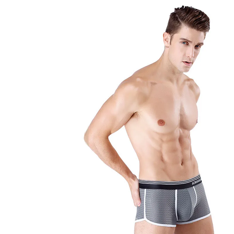 EXILIENS Новые мужские трусы боксеры в сетку дышащие Hombre мужские трусы Boxershorts человек Homme Размеры L-3XL 35 - Цвет: gray