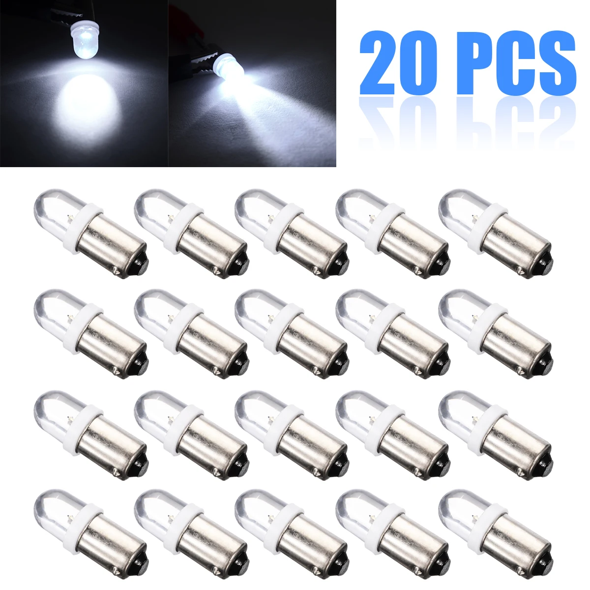 20pcs T11 Door Light T4W BA9S H6W 1895 1SMD LED 12V Turn Signal Dashboard Light Bulb White