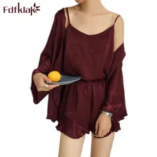 Fdfklak летняя черная/винно-красная пижама 3 шт пижамы Женская пижама сексуальная пижама Женская спальная одежда пижамы Q939