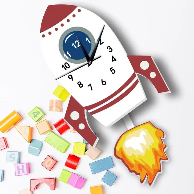

3D Cute Cartoon Rocket Shape Wall Hanging Slient Clock Modern Needles Clock Children Bedroom Living Room Home Decoration