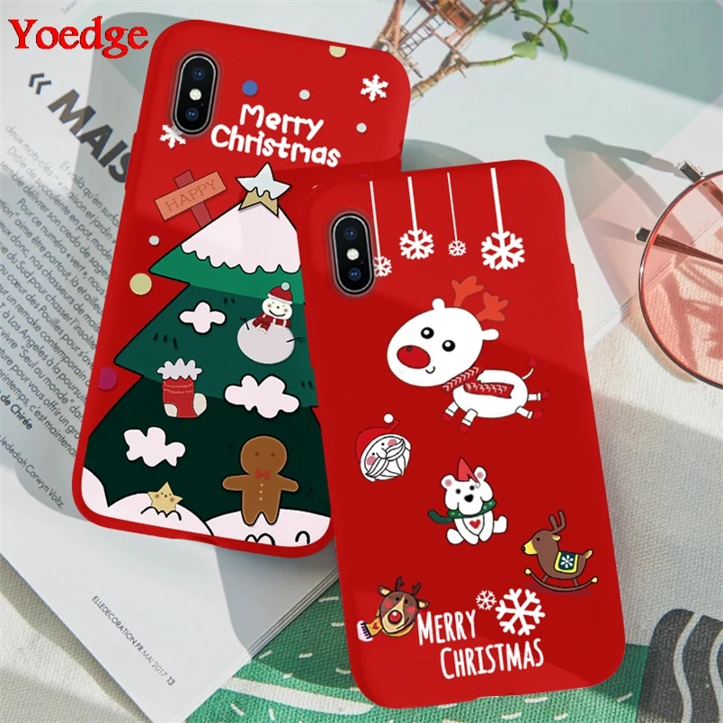 

Xmas Soft TPU Matte Phone Case For iPhone 6 6s 7 8 Plus X XR Red Cover For iPhone 6 XS Max Funda For iPhone 7Plus Chrismas Case