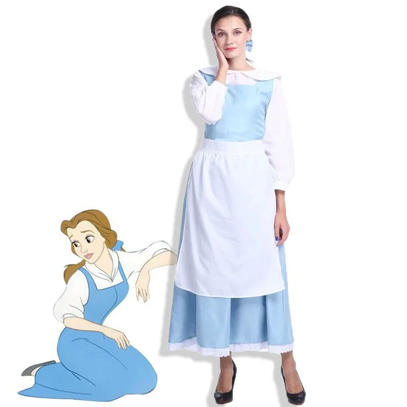 

Adult Women Beauty and the Beast Belle Blue Maid Dress Cosplay Costume
