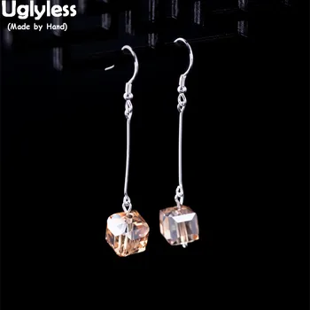 

Uglyless 100% Real 925 Sterling Silver Wild Square Earrings for Women Creative Citrine Earrings Geometric Crystal Brincos Bijoux