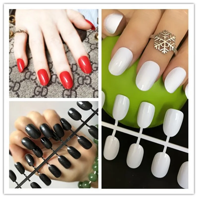 

Wholesale 24 colors for Choose Manicure DIY Tools Ellipse Fake Nails Shine Medium Plastics Nail Art Tips Glossy Face False Nails