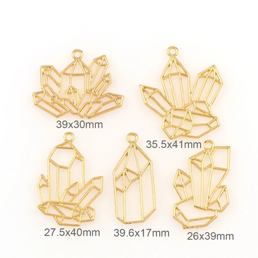 

5pc Crystal Clusters Metal Frame Pendant Gold Charm Bezel Setting Cabochon Setting DIY UV Resin Charm Jewelry Making Findings
