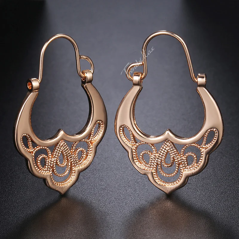 

585 Rose Gold Womens Drop Earrings Jewelry Earrings For Women Girl Flower Pattern Fashion Ladies Gifts 2018 HGE193