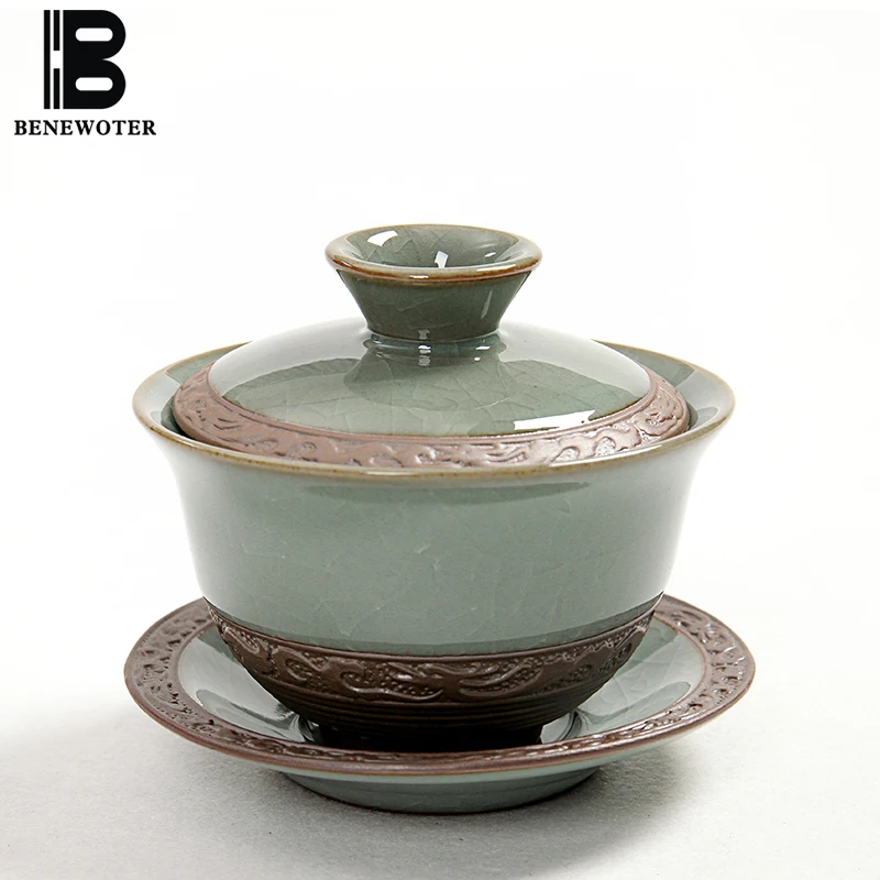 

150ML Boutique Longquan Celadon Gaiwan Teaware Chinese Traditions Kung Fu Tea Set Ceramic Tureen Tea Bowl Pot Vintage Home Decor