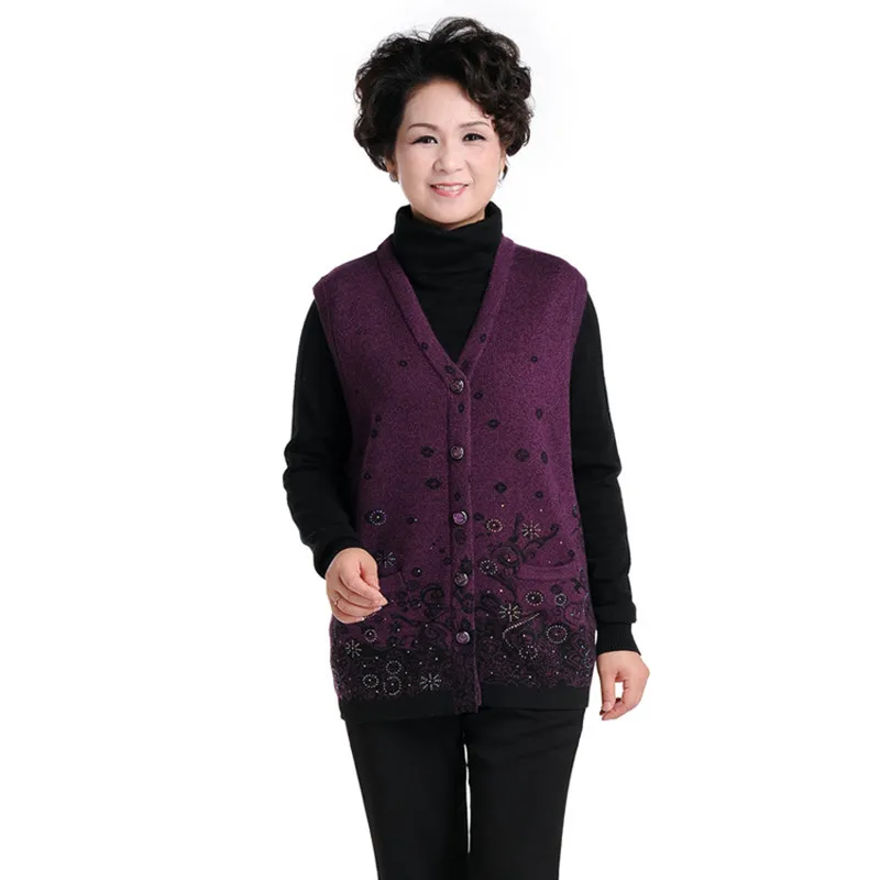 Новинка 2016 кашемировый вязаный жилет для женщин пожилого возраста на осень и