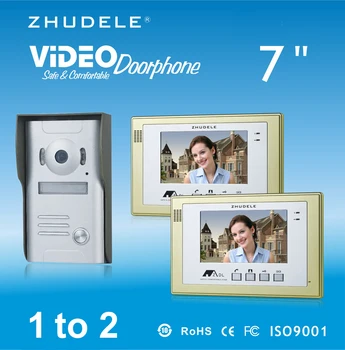 

ZHUDELE New Style Intercom System Audio Kits 2X7" Color TFT LCD Monitor Video Door phone + 1 Waterproof Doorbell CCD Camera