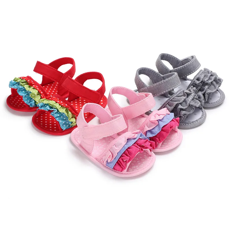 Летняя Нескользящая цветная кружевная обувь для маленьких девочек 0-1 лет