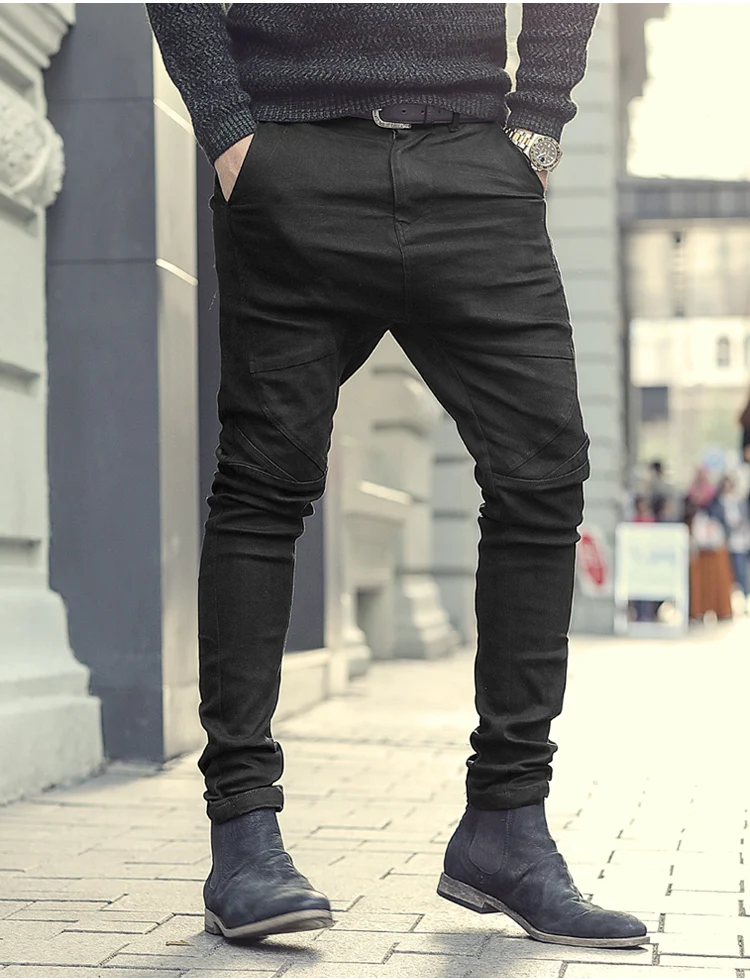 Мужские весенние черные бамбуковые Стрейчевые узкие джинсы на молнии, эластичные Новые повседневные Хлопковые Штаны в европейском стиле, мужские джинсы K951