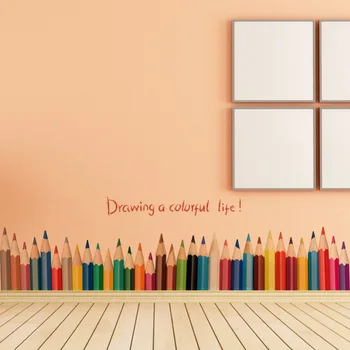 

New Fashion Drawing A Colorful Life pencil waist line paint wall sticker home decor Skirting Line Door Background Stair kid room