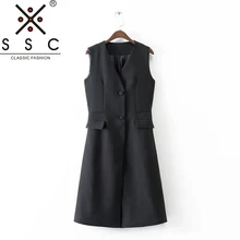 SSC Autumn and Winter Women’s Black V-neck Long Vest Fashion Office Slim Cropped Top 2018 New Sleeveless Suit Vest F120