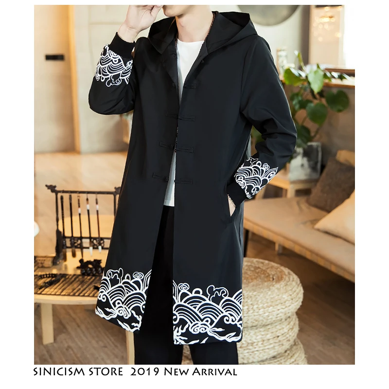Мужская уличная куртка Sinicism Store черная длинная в Корейском стиле Повседневная