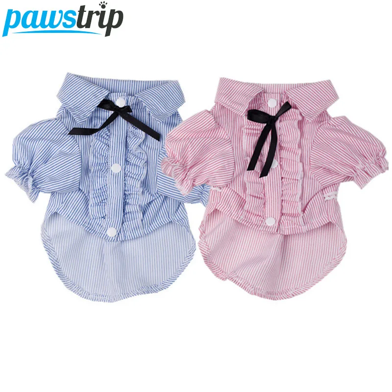

pawstrip Stripe Small Dog Shirt Summer Dog Clothes Soft Puppy Coat Cute Bow Tie Princess Yorkie Dog Clothing S-XXL