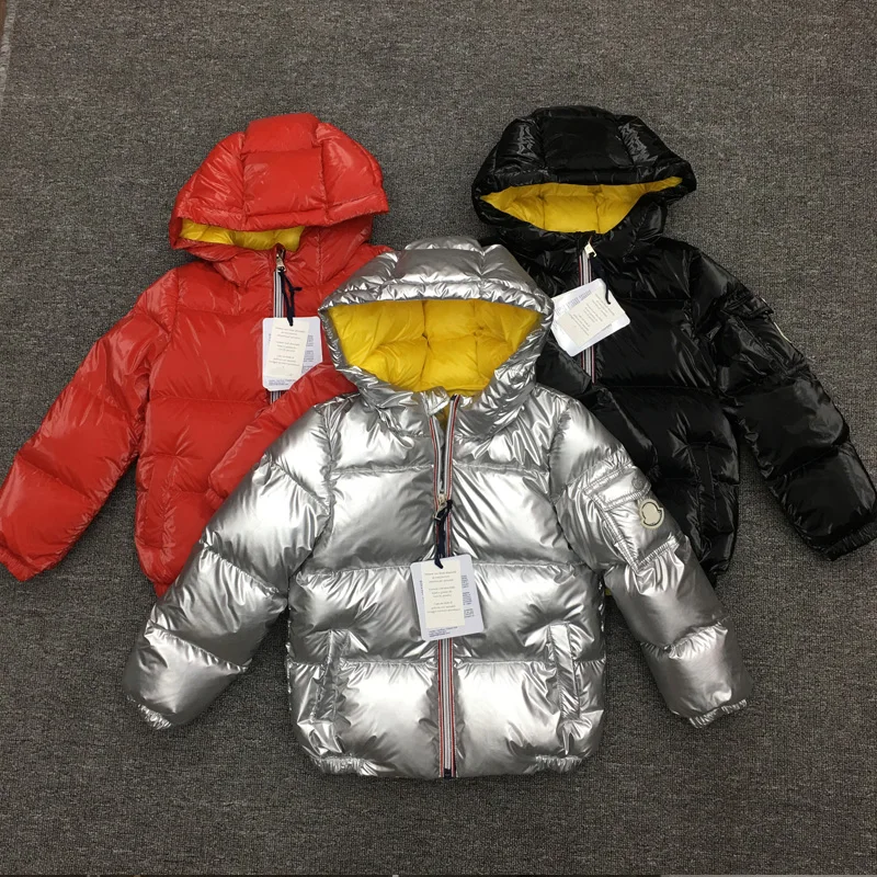 

FTLZZ Kids Silver Down Jacket Boys Girls Hooded 95% White Duck Down Coat Winter Baby Thicken Warm Outwear Snow Coat Clothes