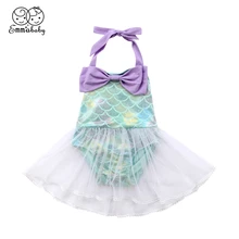 Купальный костюм для маленьких девочек от 0 до 18 месяцев, купальный костюм Русалочки с бантом, сетчатый купальник, пляжная одежда, купальный костюм