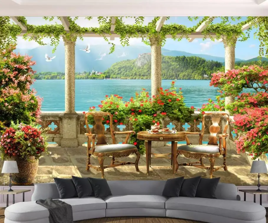 

Настенные 3D-обои любого размера на заказ, обои с рисунком столба, балкона, озера, для гостиной