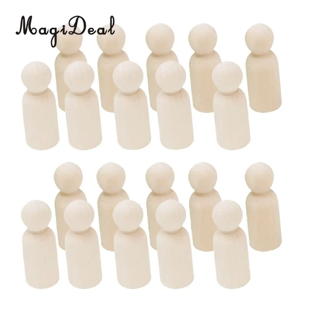 40pcs Solid Hard Wood People Natural Unfinished Wooden Family Wood Peg Dolls Male Female DIY Wedding Cake Toppers 35mm 