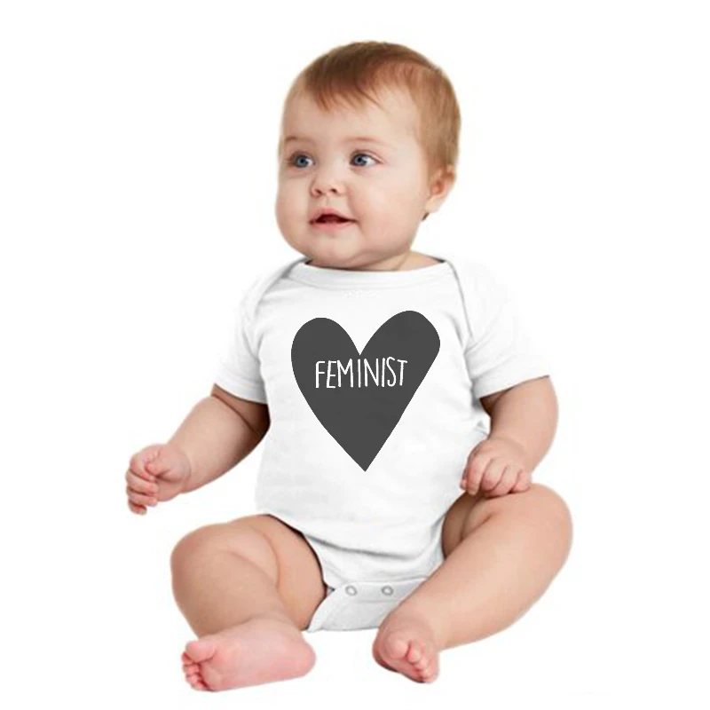 

2019 Funny Baby Boy Girl Clothes Feminist Heart Letter Print Short Sleeve Cotton Baby Bodysuits White Cute Onesie