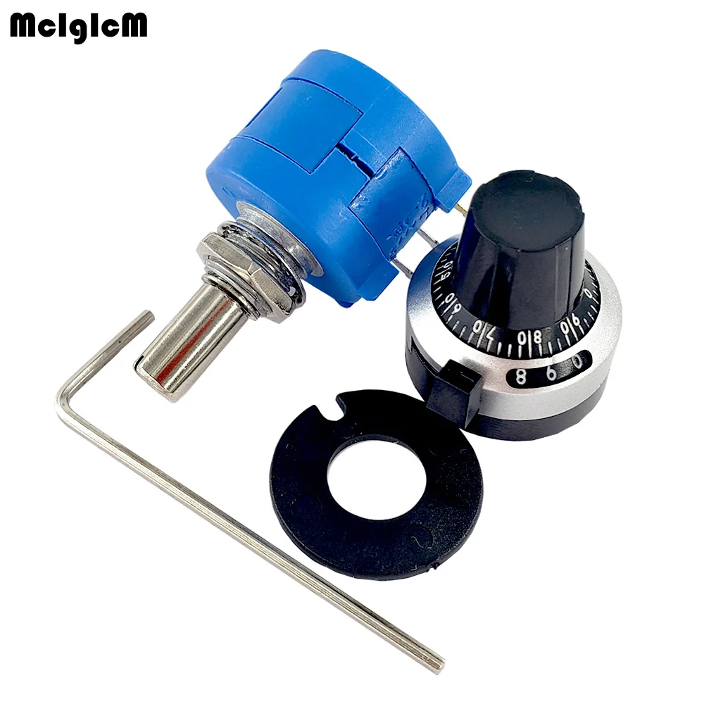 

3590S-2 3590S Series Precision Multiturn Potentiometer 10 Ring Adjustable Resistor+1PCS Turns Counting Dial Rotary 6.35mm Knob