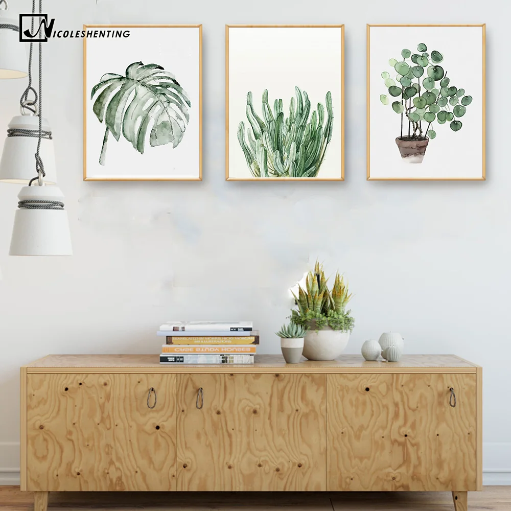 Плакат с акварельными листьями растений печать пейзаж стены искусства холст картина Картина для гостиной домашний Декор Украшение-кактус
