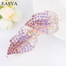 EASYA Высокое качество Полный Кристалл Шпилька для волос в виде листа Hairwear ювелирные с золотым оттенком металлические стразы листья заколки для волос
