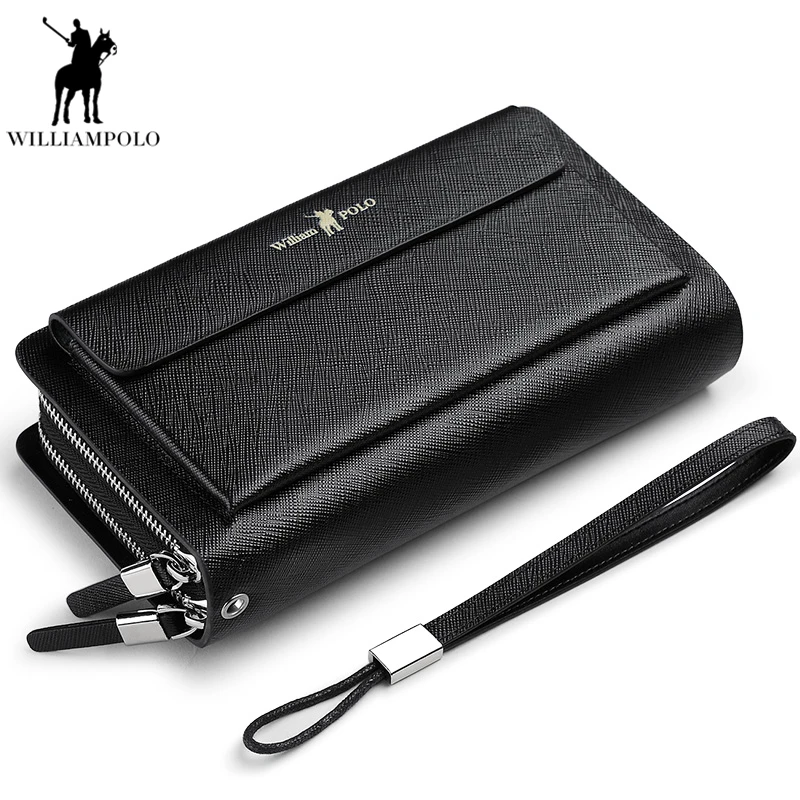 

Williampolo Genuine Leather Zipper Long Clutch Wallet Interior purse Large capacity multi-card bit high quality wallet PL312