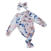 Для новорожденных Floral knotted оголовье пеленать Одеяло набор отрыжка ткань хлопкового трикотажа для малышей Обувь для девочек Обувь для мальчиков Одеяла для малышек