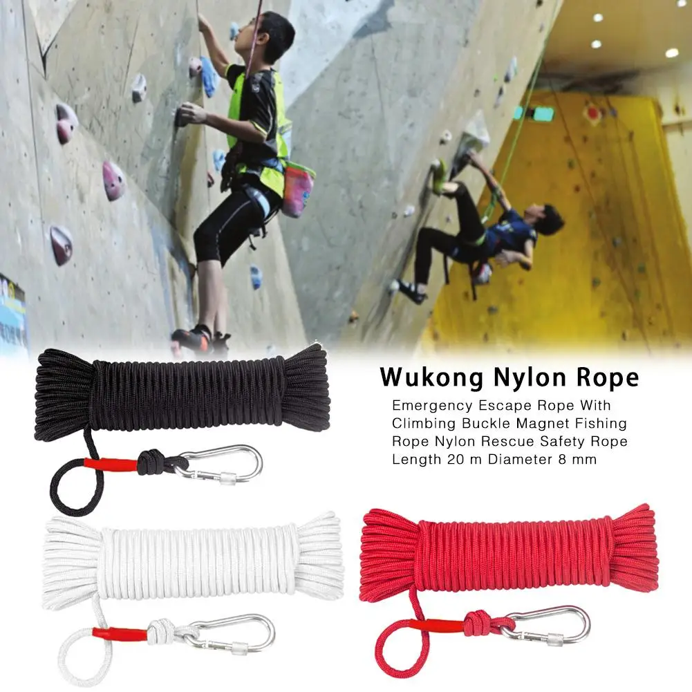 

Wire Core Emergency Escape Rope With Carabiner Magnet Fishing Rope Length 20 Meters Diameter 8 Mm Nylon Rescue Safety Rope
