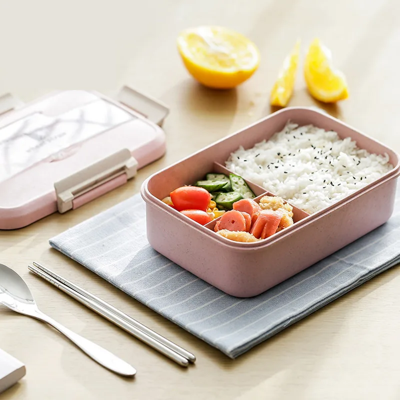 Japanese Style Plastic Wheat Straw Bento Lunchbox Portable Kids School Student Lunch Boxs Modern Picnic Camping Food Container