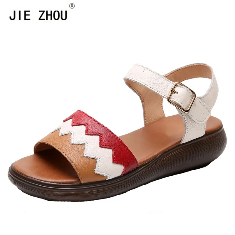 

Women's Sandals Summer Breathable Casual shoes Woman Genuine Leather Flat Platform Sandals Soft Sole Light Mother sandals