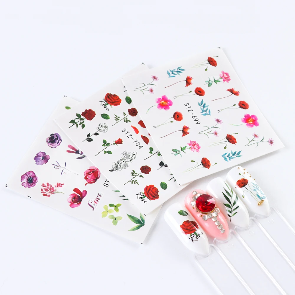 24 листа/наборы наклейки для ногтей цветок Фламинго красота слайдер цветение красочные Растительные узоры 3D Маникюр Стикер TRSTZ683-706-1