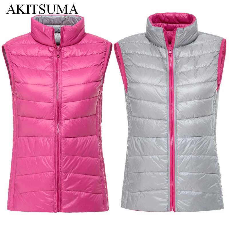 

Reversible two sided wear waistcoat Women Vest 90% Ultra Light Duck Down Vest Sleeveless Jacket autumn winter coat
