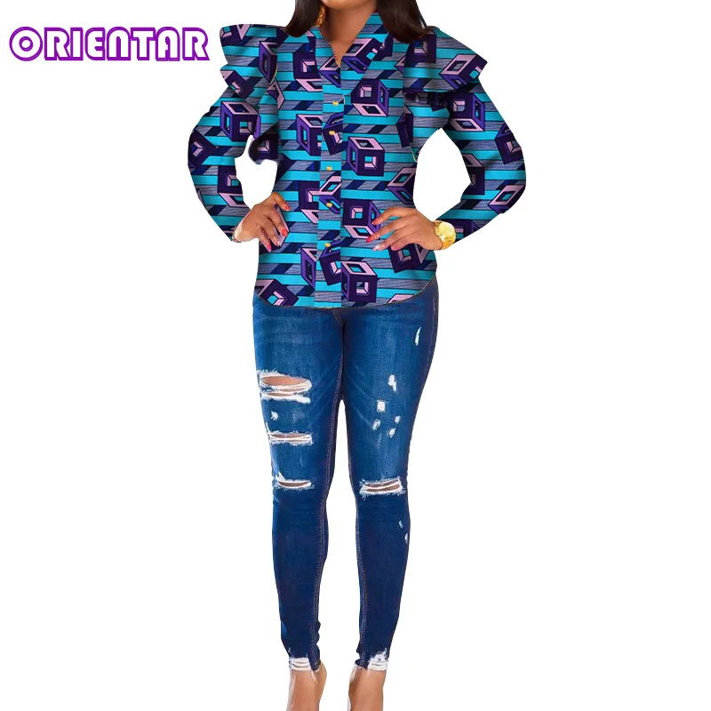 african style clothing African Blouse Women Clothes Butterfly Sleeve Long Sleeve Shirt Bazin African Print Tops Blouse Lady African Clothing WY4700 african outfits