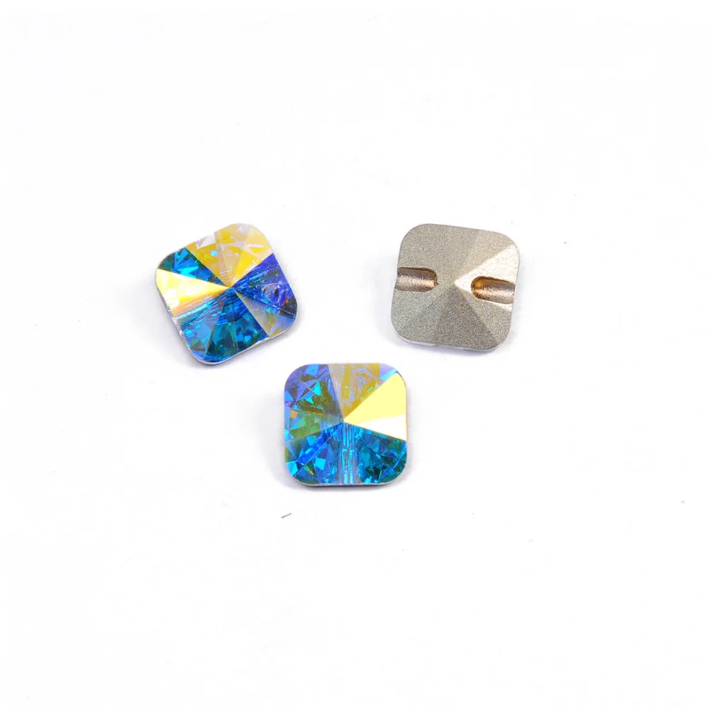 Прозрачные пуговицы AB Rivoli квадратные 10 мм 12 стразы блестящие для украшения