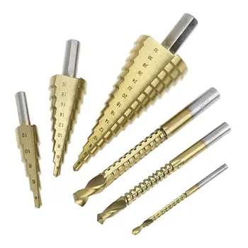 

6 Pcs/Set HSS Steel Titanium Coated Step Drill Bit Hole Cutter 4-32mm Metal Tool