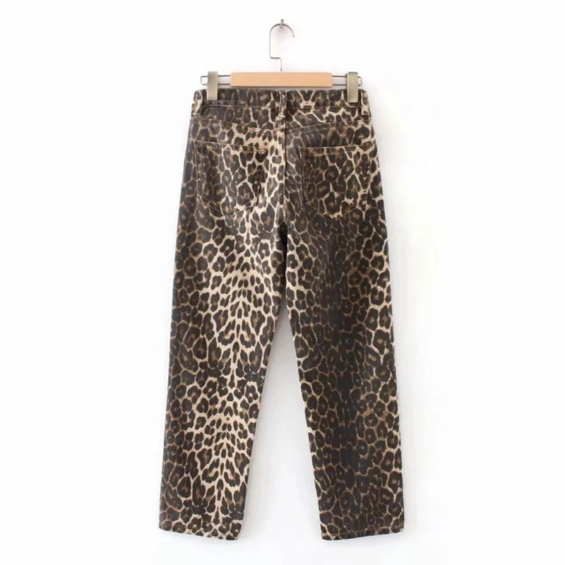 winter Leopard print jeans woman Streetwear high waist jeans plus size korean loose punk straight pants long trousers 2019