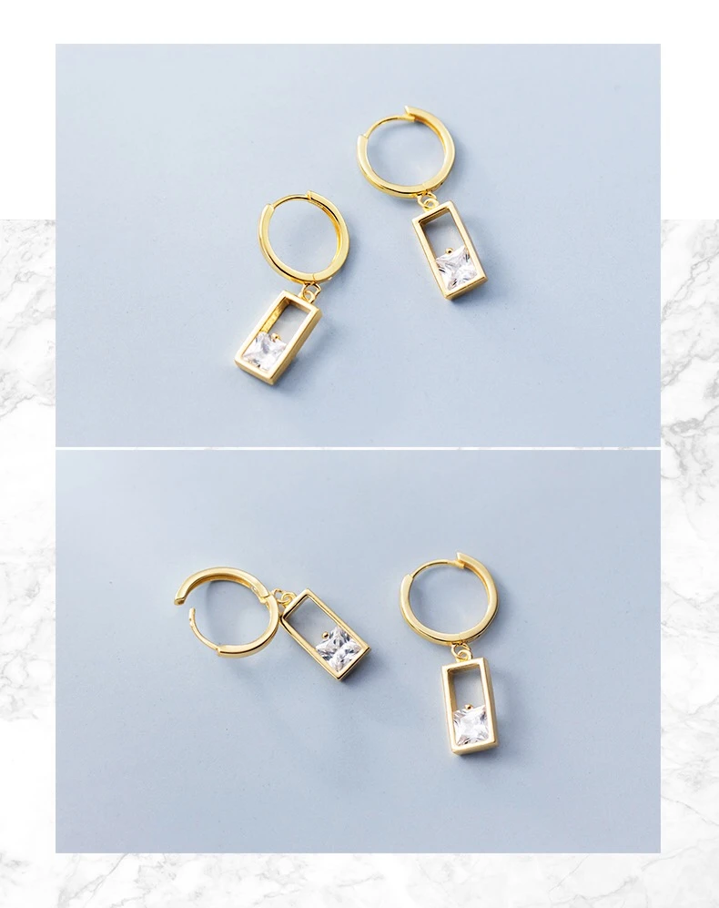 Серьги из стерлингового серебра S925, изящные, минималистичные, циркониевые, прямоугольные, Короткие серьги, свежие, сладкие, дикие, для девушек, серебряные серьги, ювелирные изделия