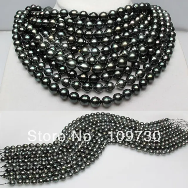 

Jewelry 002 Wholesale! 10 string! Baroque shcwarz 8-11mm Tahitian Pearl Necklace 16 to 16.8 inch