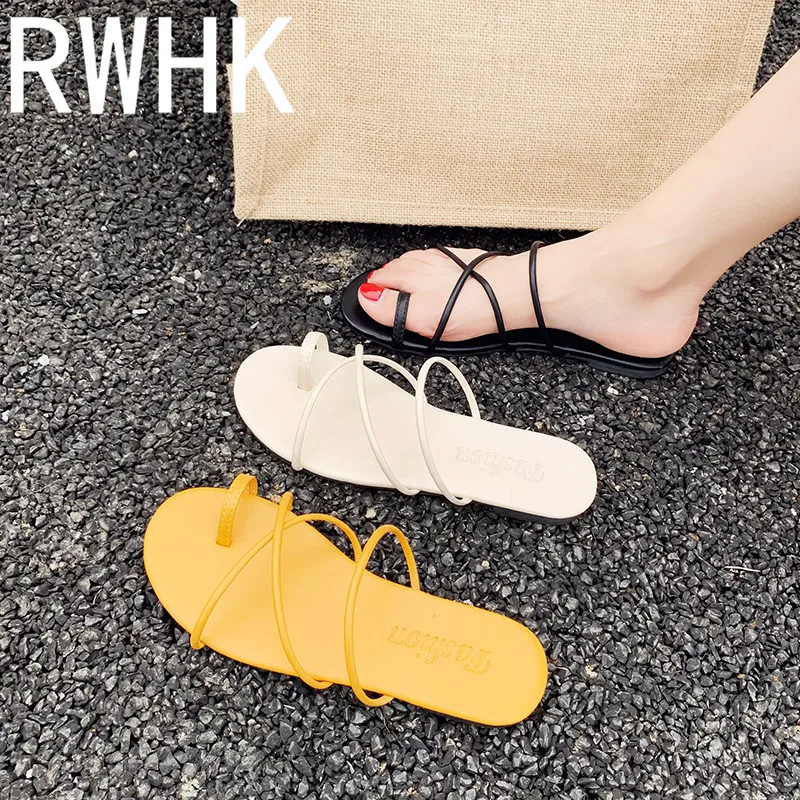 

RWHK Beach leisure slippers female 2019 new Korean version of the wild network red lazy shoes summer flat set toe tide B193