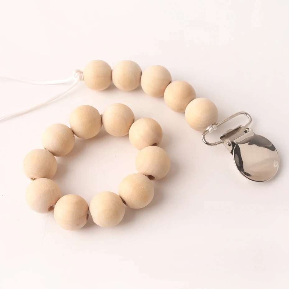 

Let's Make 15mm Naturai Wooden Beads Chewable Pacifier Chain And Charm Bracelet 2PC Food Grade Baby Nurse Gift For Teeing Infant