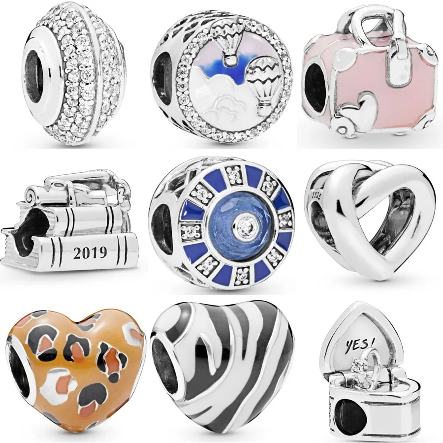 

2019 New Style 925 Sterling Silver Spotted Heart Blue Mosaic Charm Fit pandora Bracelet Air Balloon Button Charm DIY Jewelry