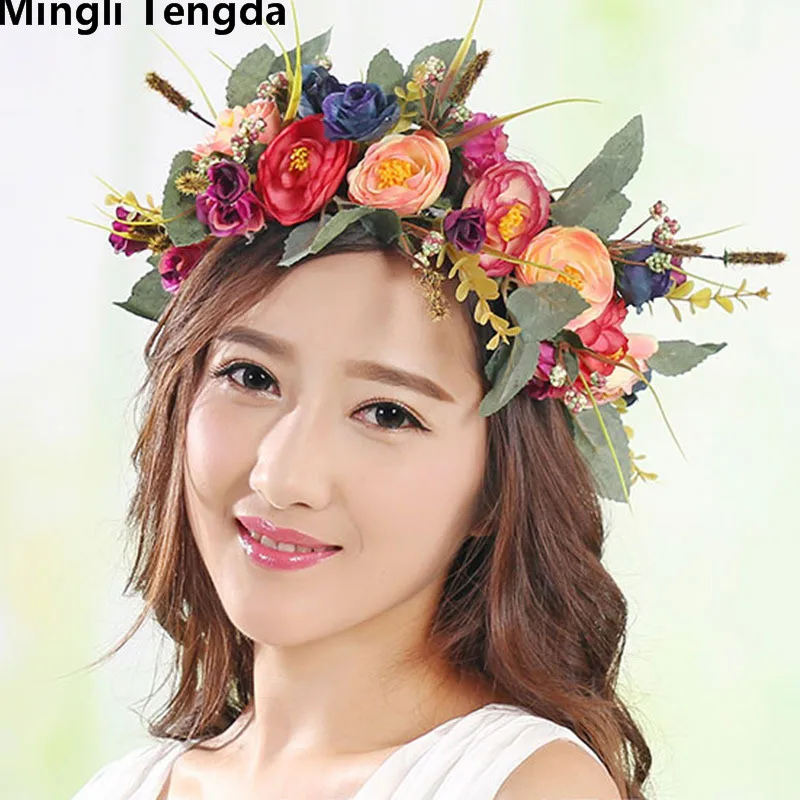 

2018 New Bohemian Style Bridal Bridesmaid Flowers Hats Elegant Wedding Flowers Women's Headband Flowers Party Mingli Tengda